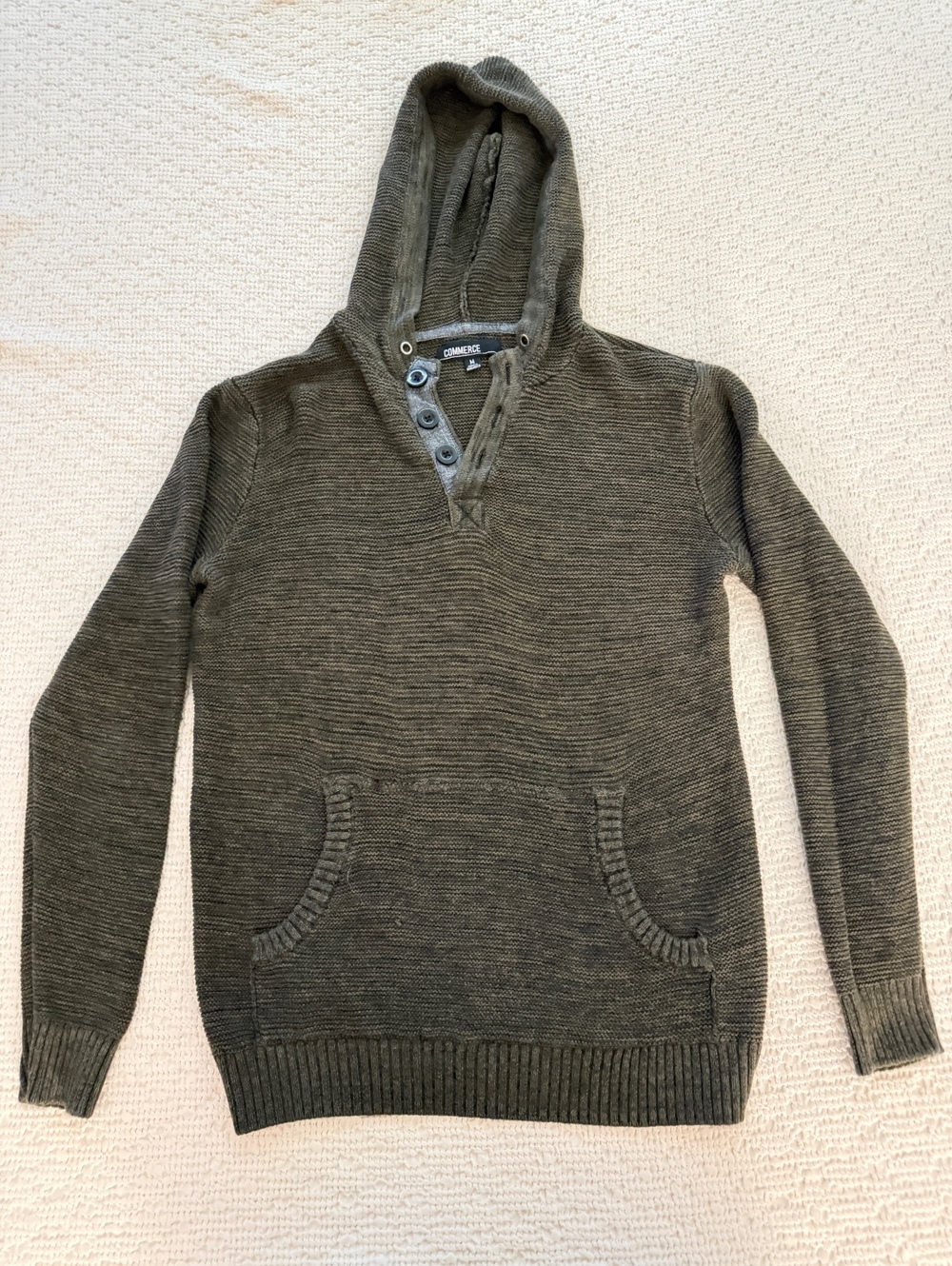 Commerce Olive Knit Hooded Sweater